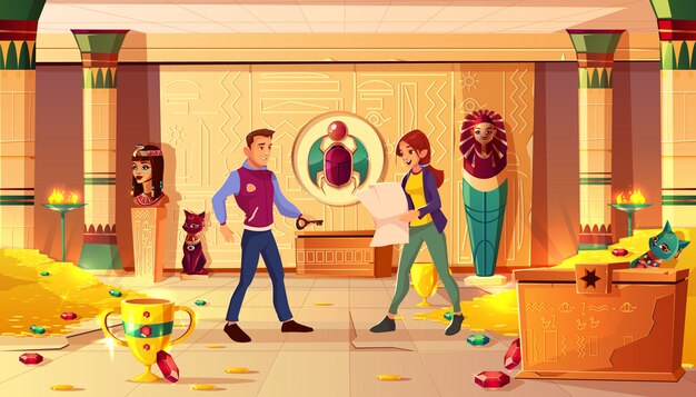 Búsqueda de sala de escape, Egipto faraón tumba con personas.