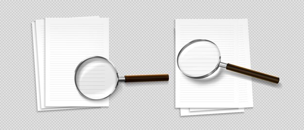 Búsqueda en vidrio de ampliación 3D en el vector de papel de documento