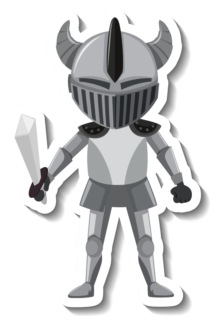 Vector gratuito caballero con armadura con dibujos animados de espada pegatina