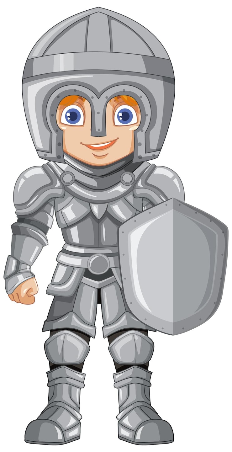 Vector gratuito caballero de dibujos animados con escudo