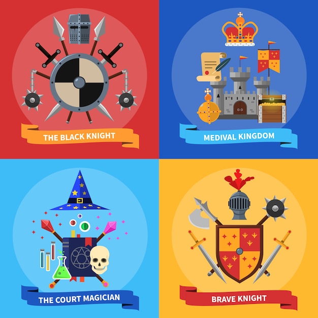 Caballeros concepto 4 iconos planos cuadrados