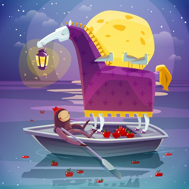 Vector gratuito caballo con linterna surrealista sueño ilustración