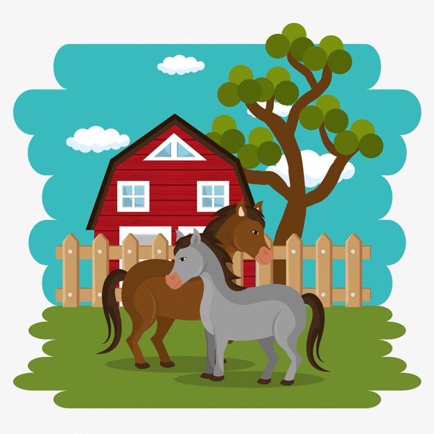 caballos en la escena de la granja