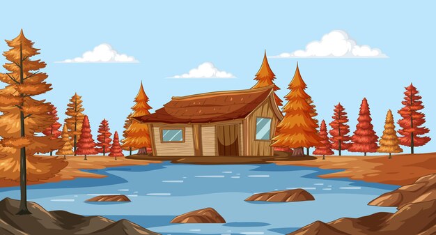Cabaña aislada junto al lago Autumn