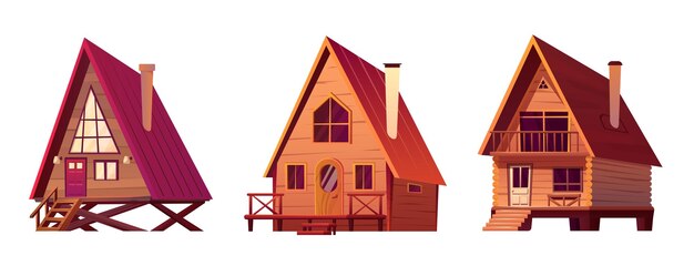 Cabaña de bosque de madera de dibujos animados Conjunto de vector de cabina pequeña