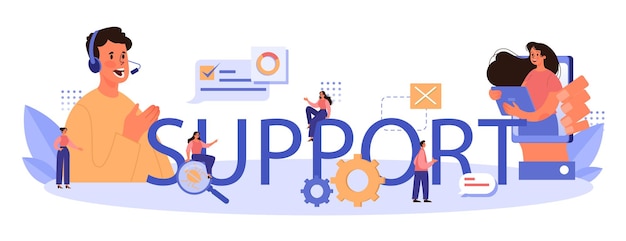 Cabecera tipográfica de soporte Idea de servicio de diagnóstico de página web Proporcionar sitio web con información técnica actualizada Ilustración de vector plano