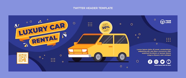 Cabecera de twitter de alquiler de coche de diseño plano