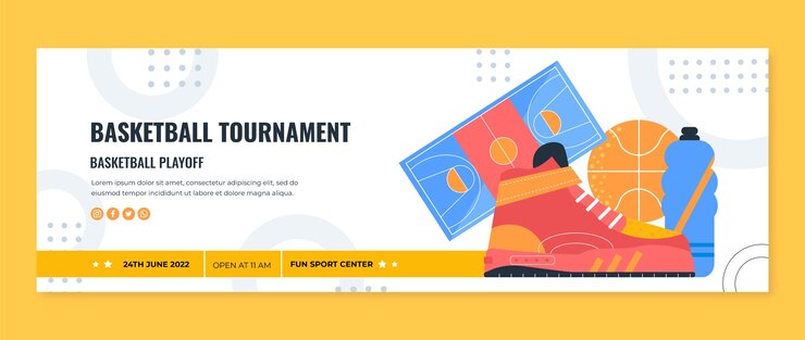 Vector gratuito cabecera de twitter de baloncesto geométrico de diseño plano