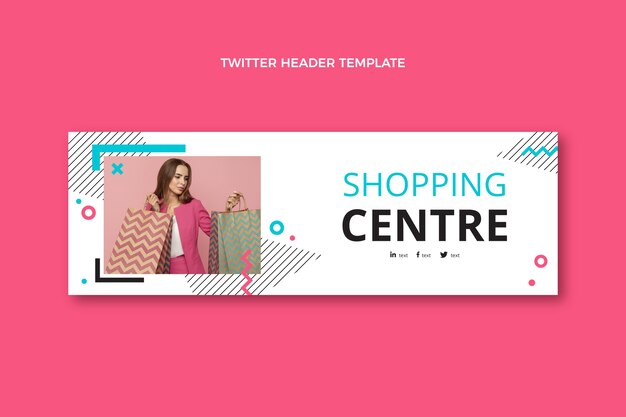 Cabecera de twitter de centro comercial de diseño plano