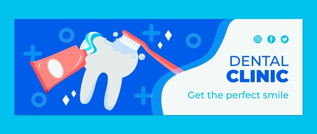 Cabecera de twitter de clínica dental de diseño plano