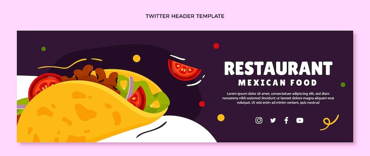 Vector gratuito cabecera de twitter de comida mexicana dibujada a mano