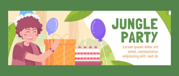 Cabecera de twitter de fiesta de cumpleaños de la selva dibujada a mano