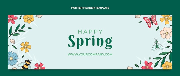 Vector gratuito cabecera de twitter de primavera dibujada a mano