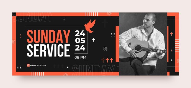 Cabecera de Twitter del servicio de domingo de diseño plano