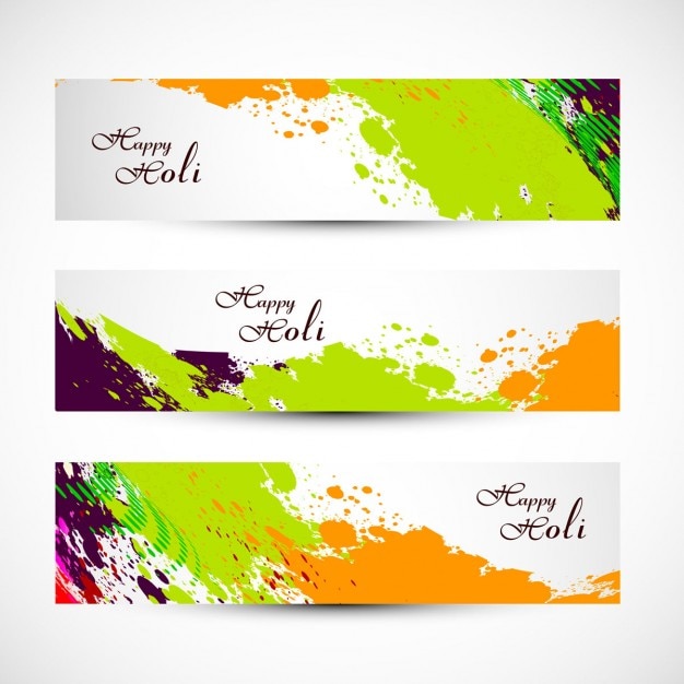 Vector gratuito cabeceras de holi con manchas de colores