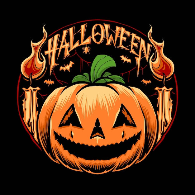 cabeza de calabaza halloween con ilustración de vela