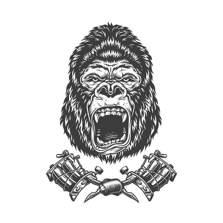 Vector gratuito cabeza de gorila enojado monocromo vintage