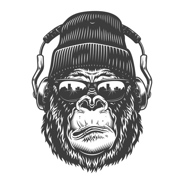 Cabeza de gorila en estilo monocromo