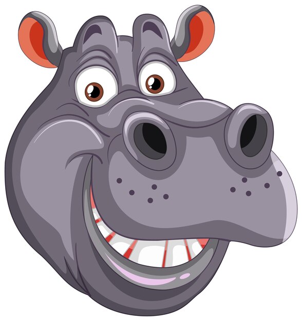 Cabeza de hipopótamo animada y alegre