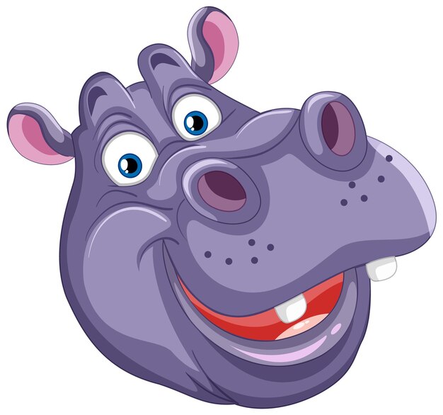 Cabeza de hipopótamo animada y alegre