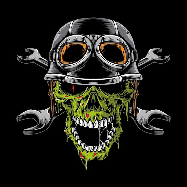 Cabeza de motorista Zombie aislada en negro