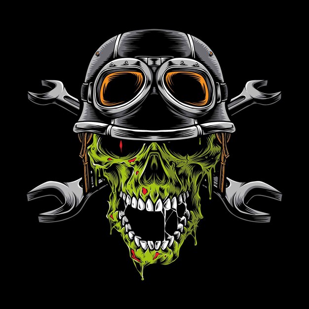 Cabeza de motorista Zombie aislada en negro