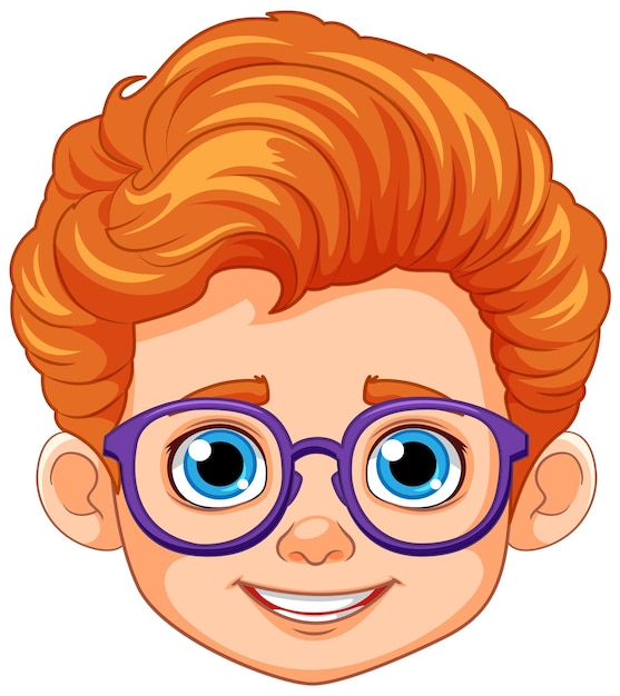 Cabeza de niño con cabello naranja y ojos azules