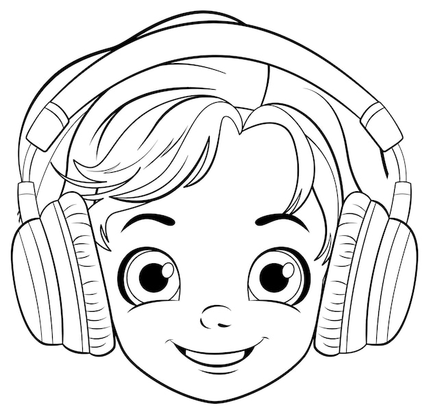 Vector gratuito cabeza de niño con contorno de garabato de auriculares