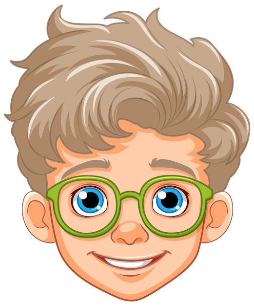 Cabeza de niño de dibujos animados con gafas aisladas