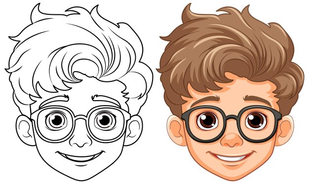 Cabeza de niño de dibujos animados con gafas aisladas