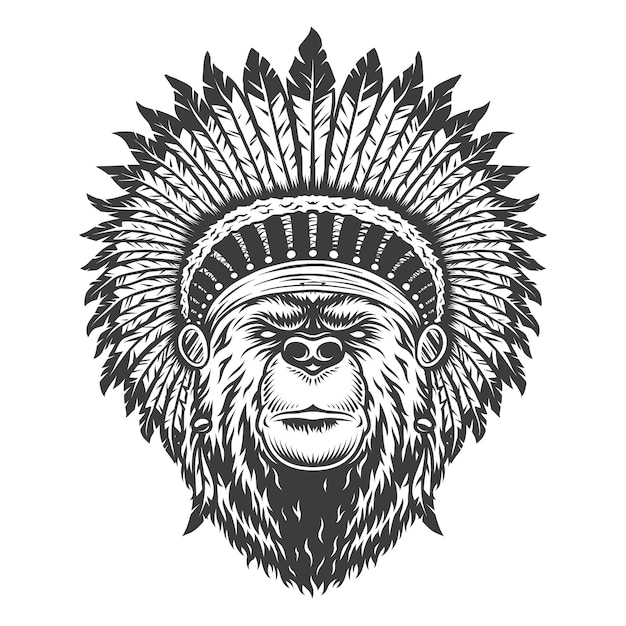 Cabeza de oso jefe indio vintage