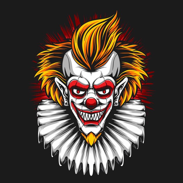 Cabeza de payaso espeluznante para ilustración de ropa