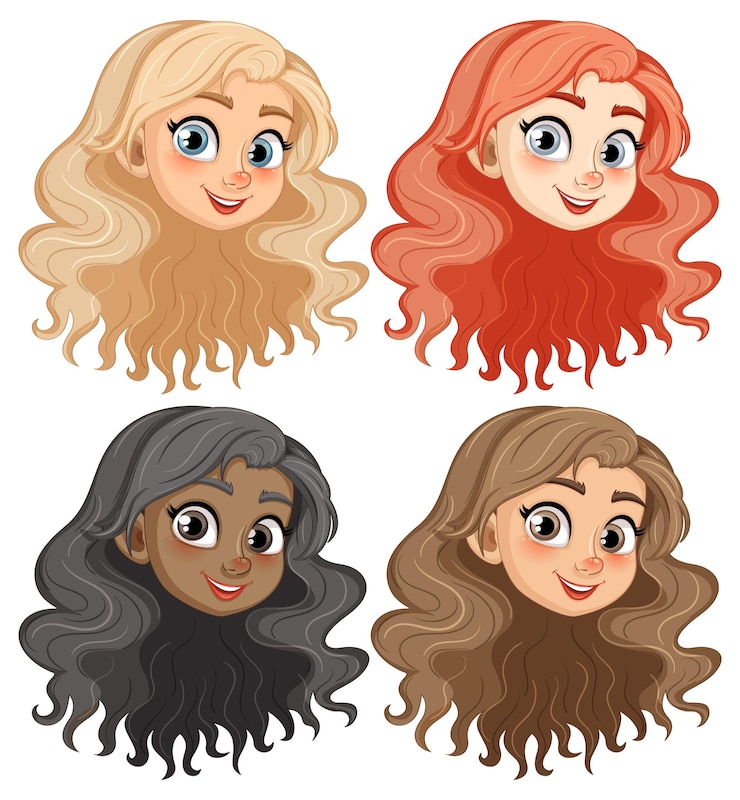Vector gratuito cabeza sonriente chicas hermosas con el cabello largo