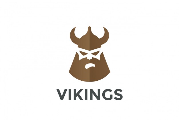 Cabeza de vikingo en casco silueta Logo. Estilo de espacio negativo.