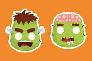 Vector gratuito cabezas de halloween de frankenstein y personajes zombies