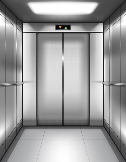 Cabina de ascensor vacía con puertas cerradas dentro