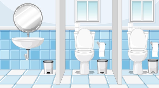 Vector gratuito cabinas de baños públicos con lavabo y espejo.