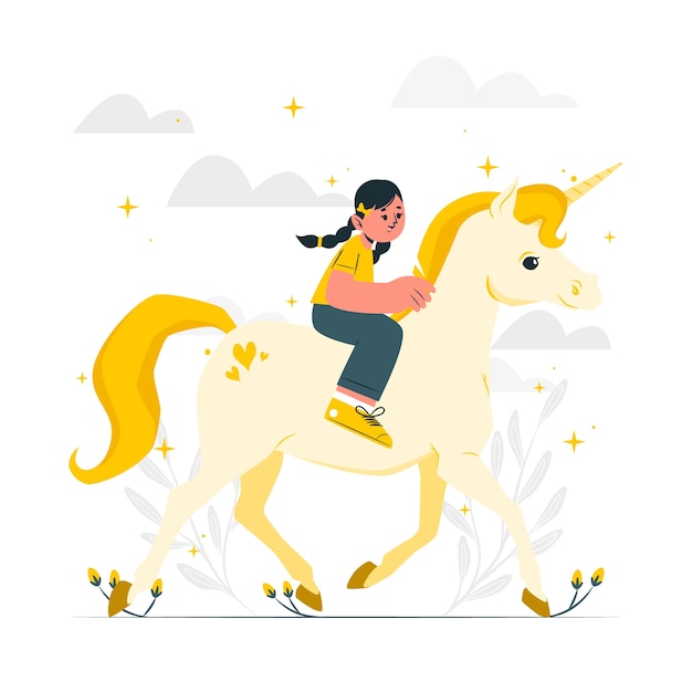 Vector gratuito cabrito que monta la ilustración del concepto de unicornio