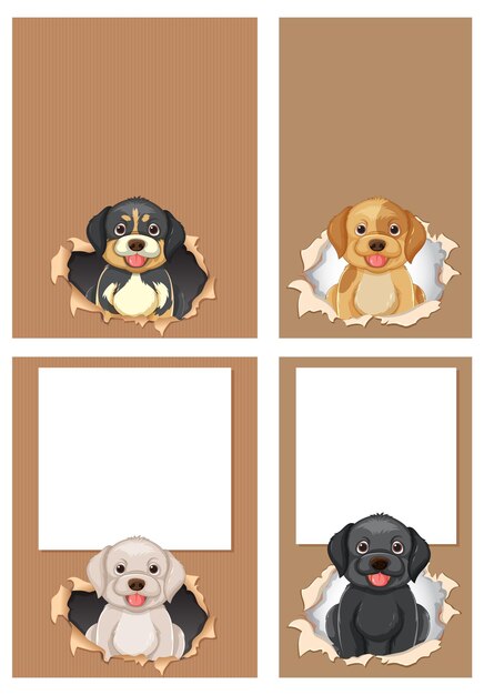 Cachorros adorables mirando a través del papel