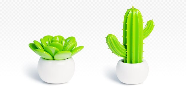 Cactus 3d en olla Representación de plantas caseras suculentas