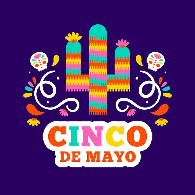 Vector gratuito cactus cinco de mayo ilustrado con letras