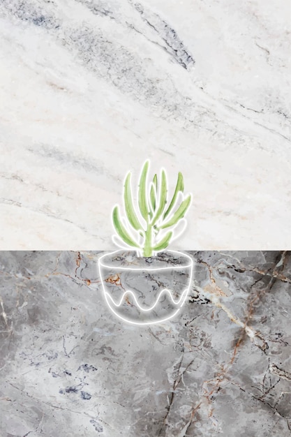 Cactus de neón en un vector de fondo de mármol