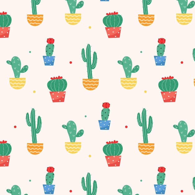 Cactus patern con jarrones coloridos