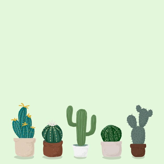 Cactus pot verde fondo vector lindo estilo dibujado a mano