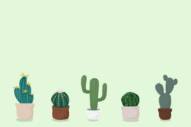 Cactus pot verde fondo vector lindo estilo dibujado a mano
