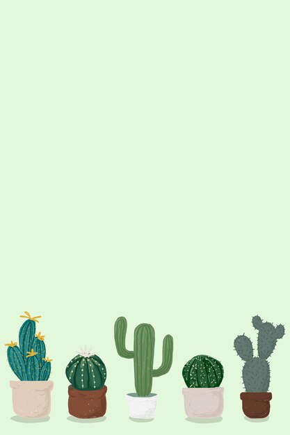 Cactus pot verde fondo vector lindo estilo dibujado a mano