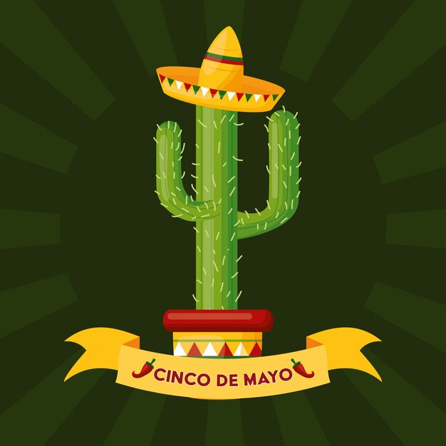 Cactus con sombrero mexicano, Cinco de mayo, México ilustración