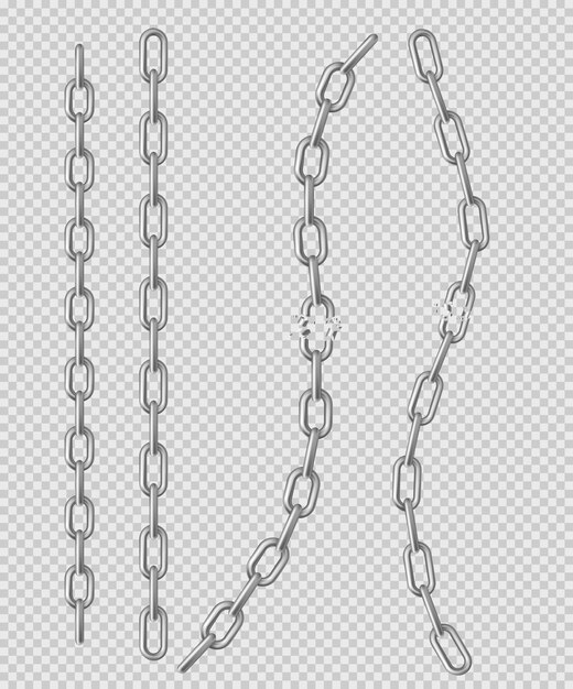 Cadena de metal con eslabones de acero cromados enteros o rotos