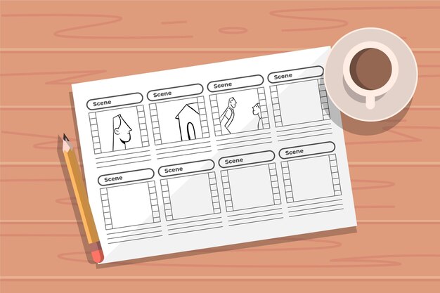 Café y concepto de storyboard de vista superior