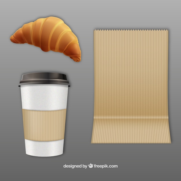 Vector gratuito el café y el croissant para llevar